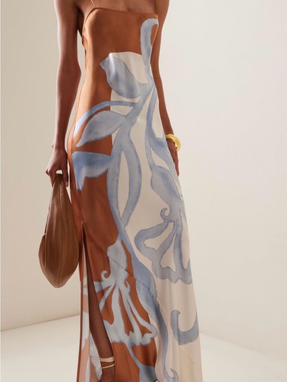 Brown and Blue Floral Slip Maxi Dress